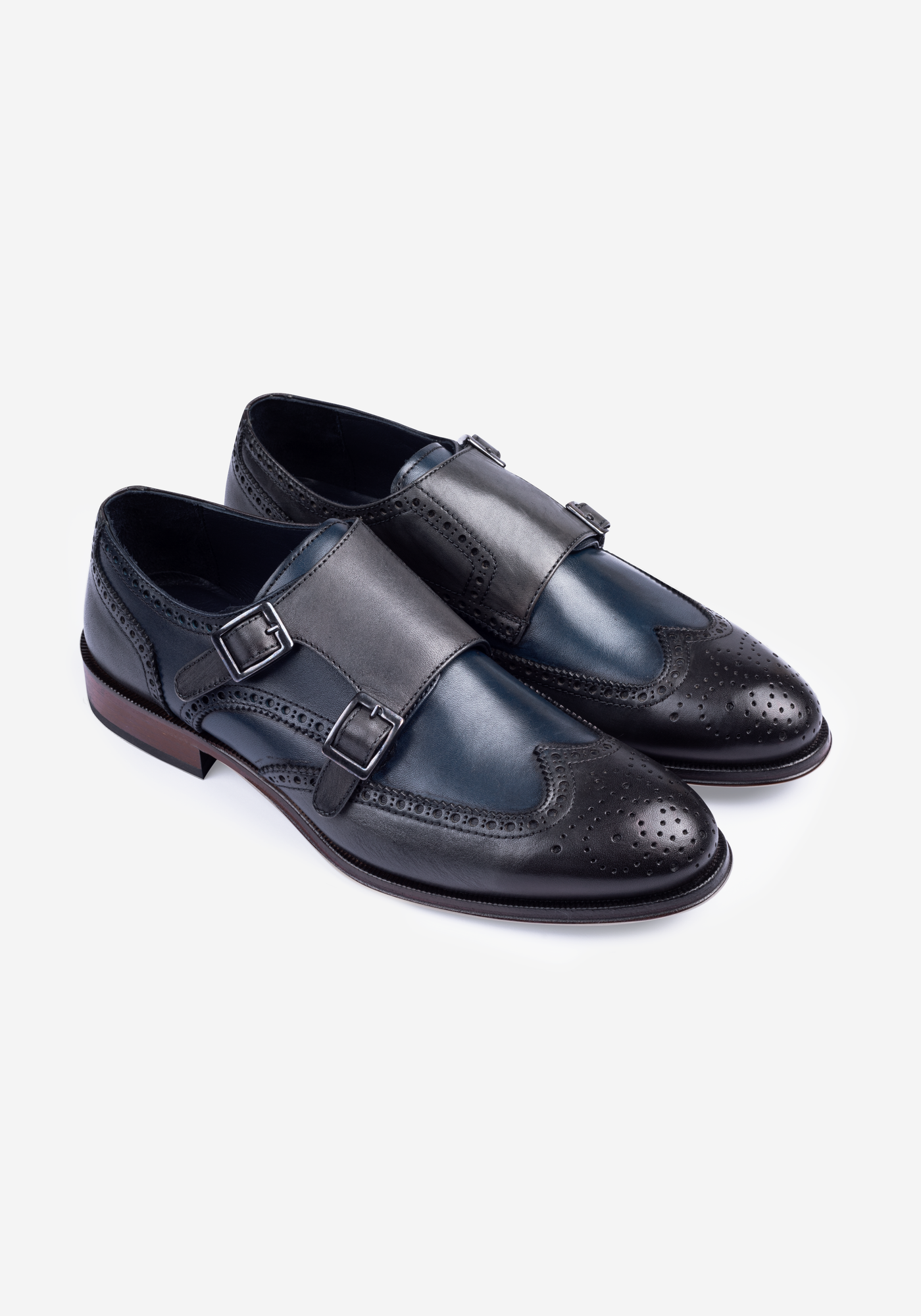 Harbor Navy Calf-Skin Leather Double-Buckle Shoes