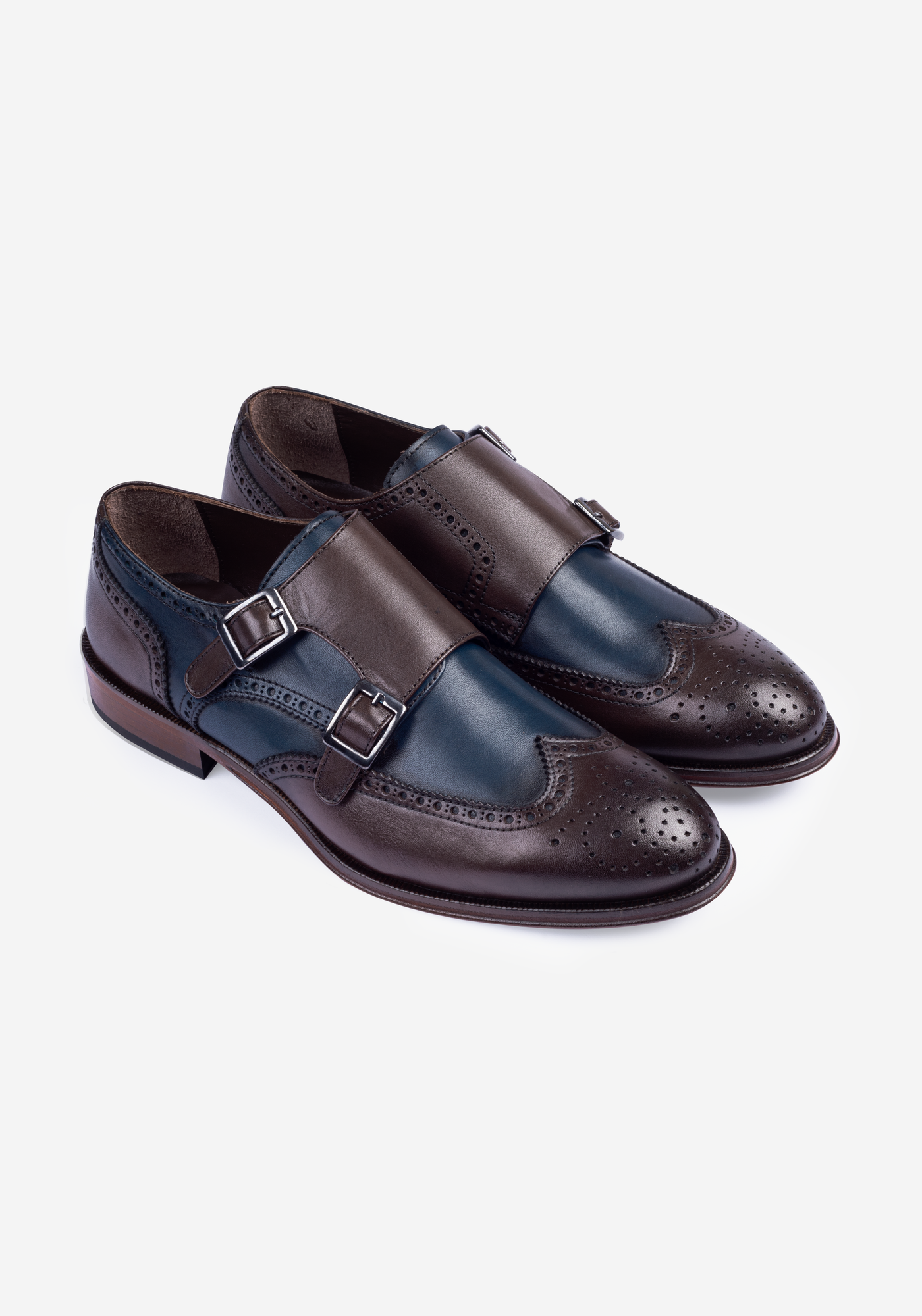 Amber Brown Calf-Skin Leather Double-Buckle Shoes