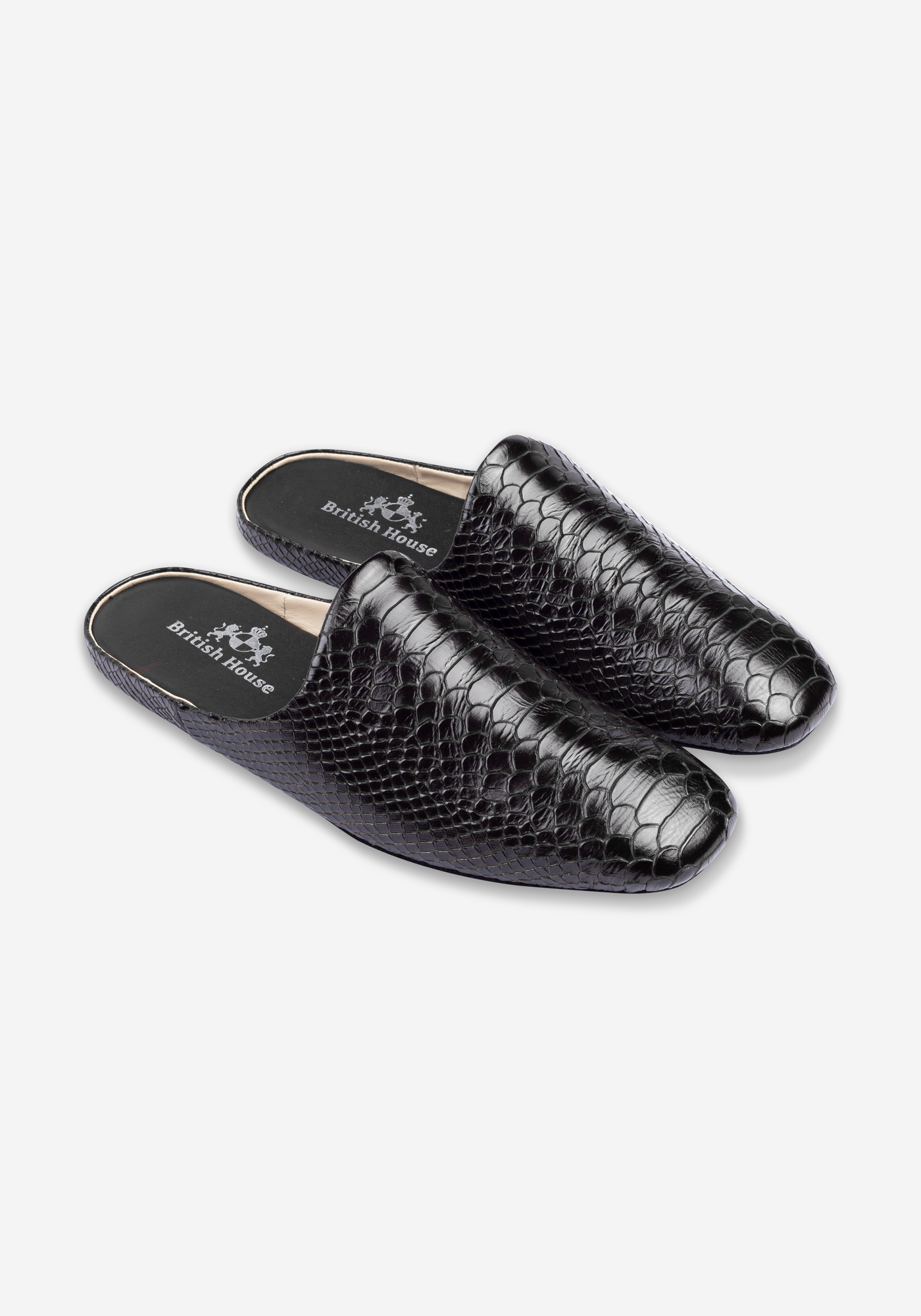 Eclipse Black Croco Calf-Skin Leather English Slipper