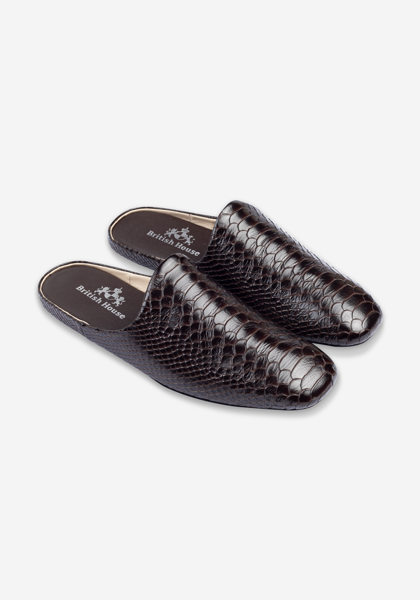 Burnt Brown Croco Calf-Skin Leather English Slipper