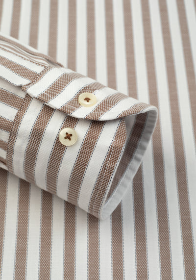 Rustic Brown Stripe Washed Two-Ply Oxford Shirt