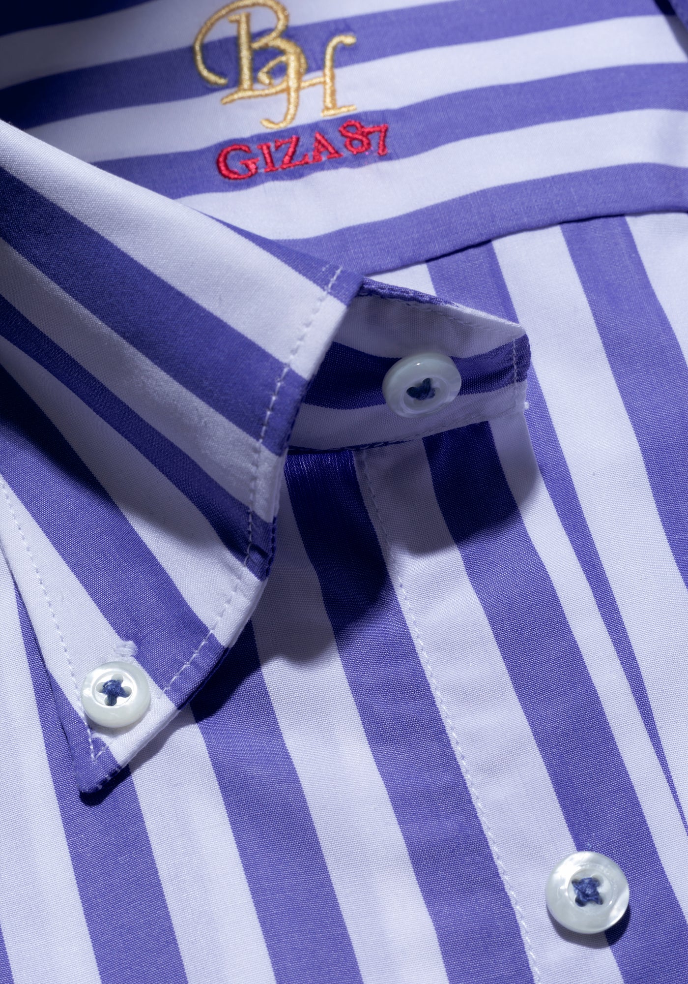 Giza 87 Cotton Frosted Blue Stripe Fine Oxford Shirt