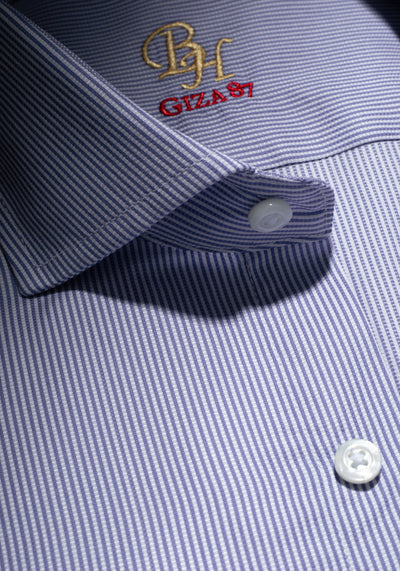 Giza 87 Cotton Harbor Blue Stripe Basket Weave Shirt