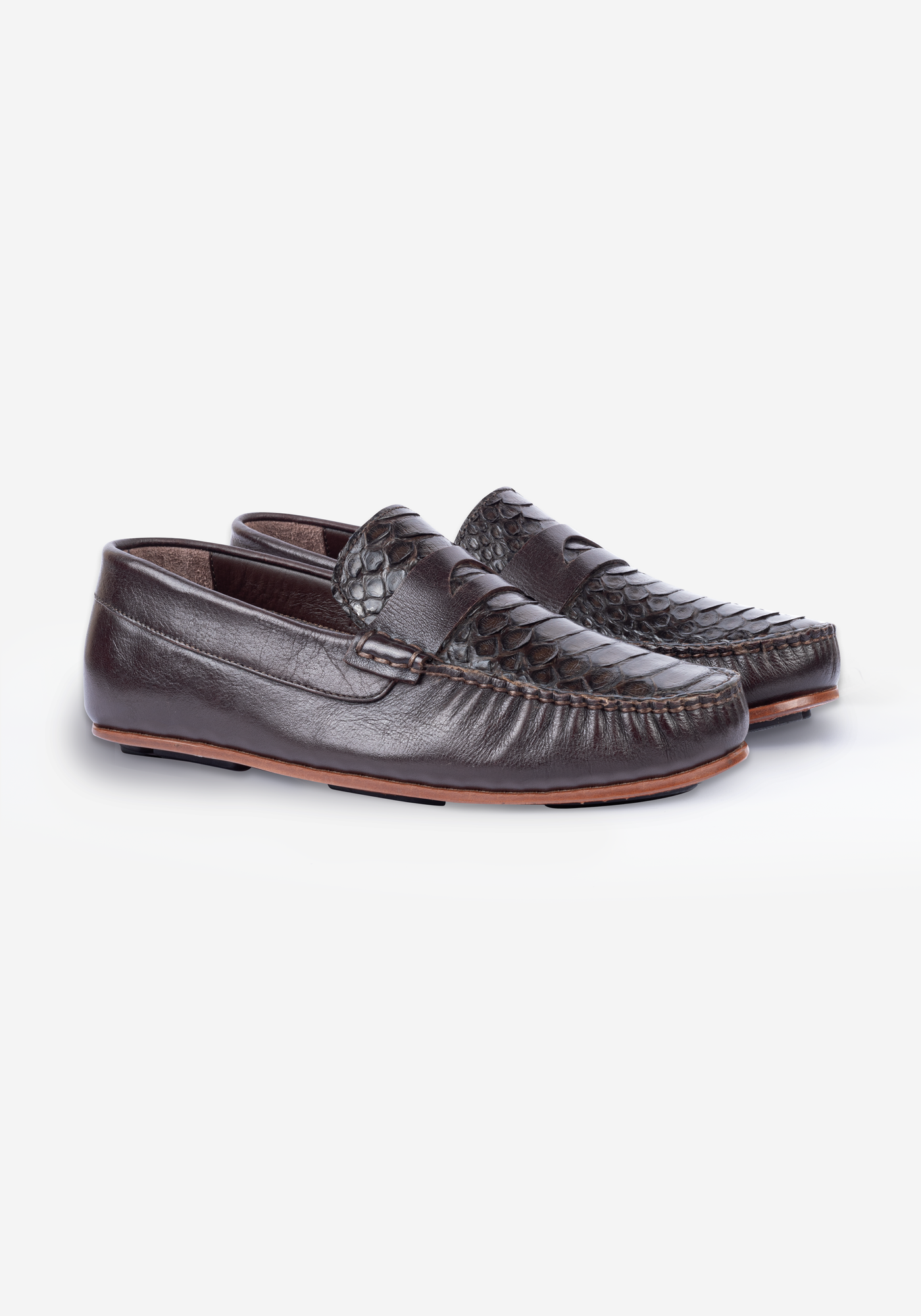 Oak Brown Croco Calf-Skin Leather Slip On