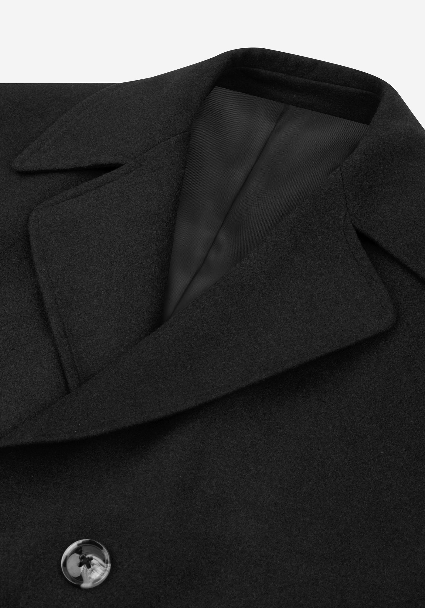 Jet Black Double-Breasted Poly Coat