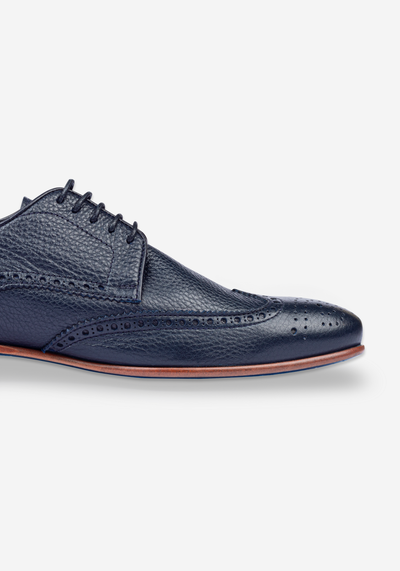 Steel Blue Calf-Skin Brogue Leather Lace-up