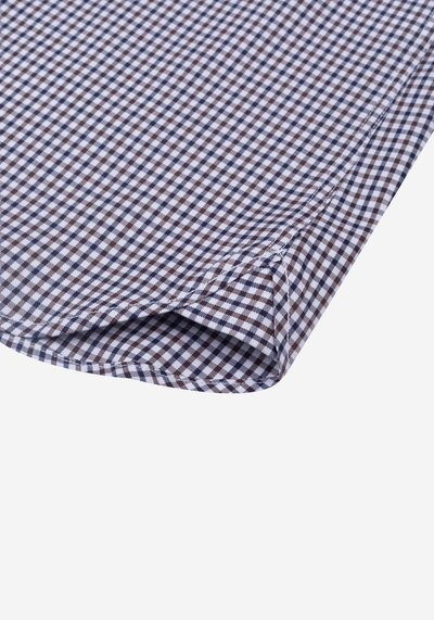 Classic Navy Brown Checked Twill Shirt