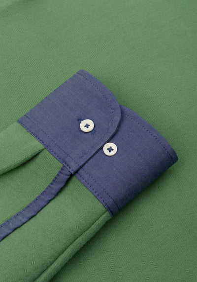 Moss Green Cotton Polo Shirt - Long Sleeve