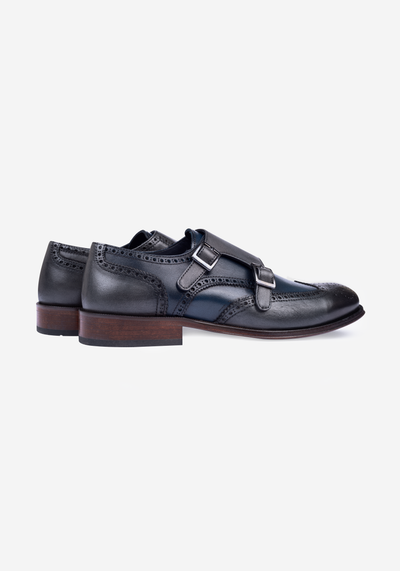 Harbor Navy Calf-Skin Leather Double-Buckle Shoes