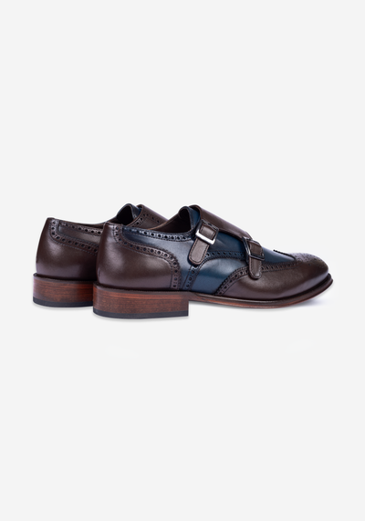 Amber Brown Calf-Skin Leather Double-Buckle Shoes