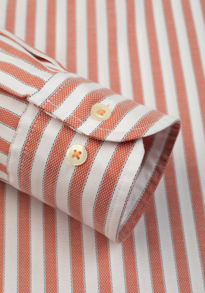 Glazed Orange Stripe Washed Two-Ply Oxford Shirt