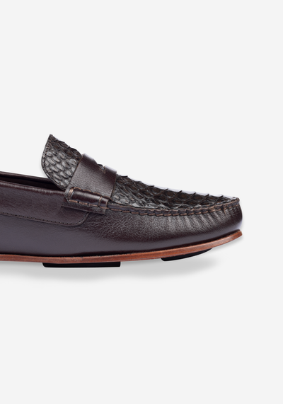 Oak Brown Croco Calf-Skin Leather Slip On