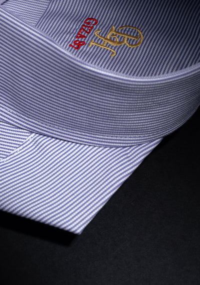 Giza 87 Cotton Harbor Blue Stripe Basket Weave Shirt