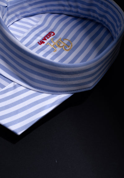 Giza 87 Cotton Mystic Blue Stripe Signature Twill Shirt