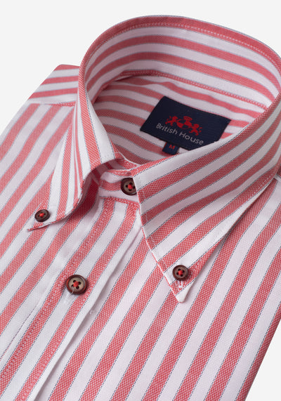 Candy Red Stripe Two-Ply Oxford Shirt - Short Sleeve