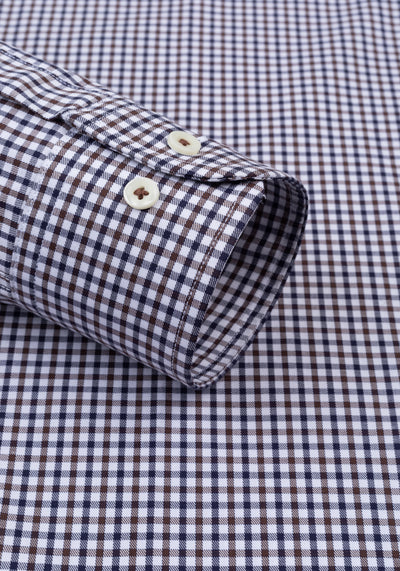 Classic Navy Brown Checked Twill Shirt