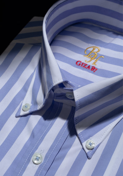 Giza 87 Cotton Pacific Blue Stripe Fine Oxford Shirt