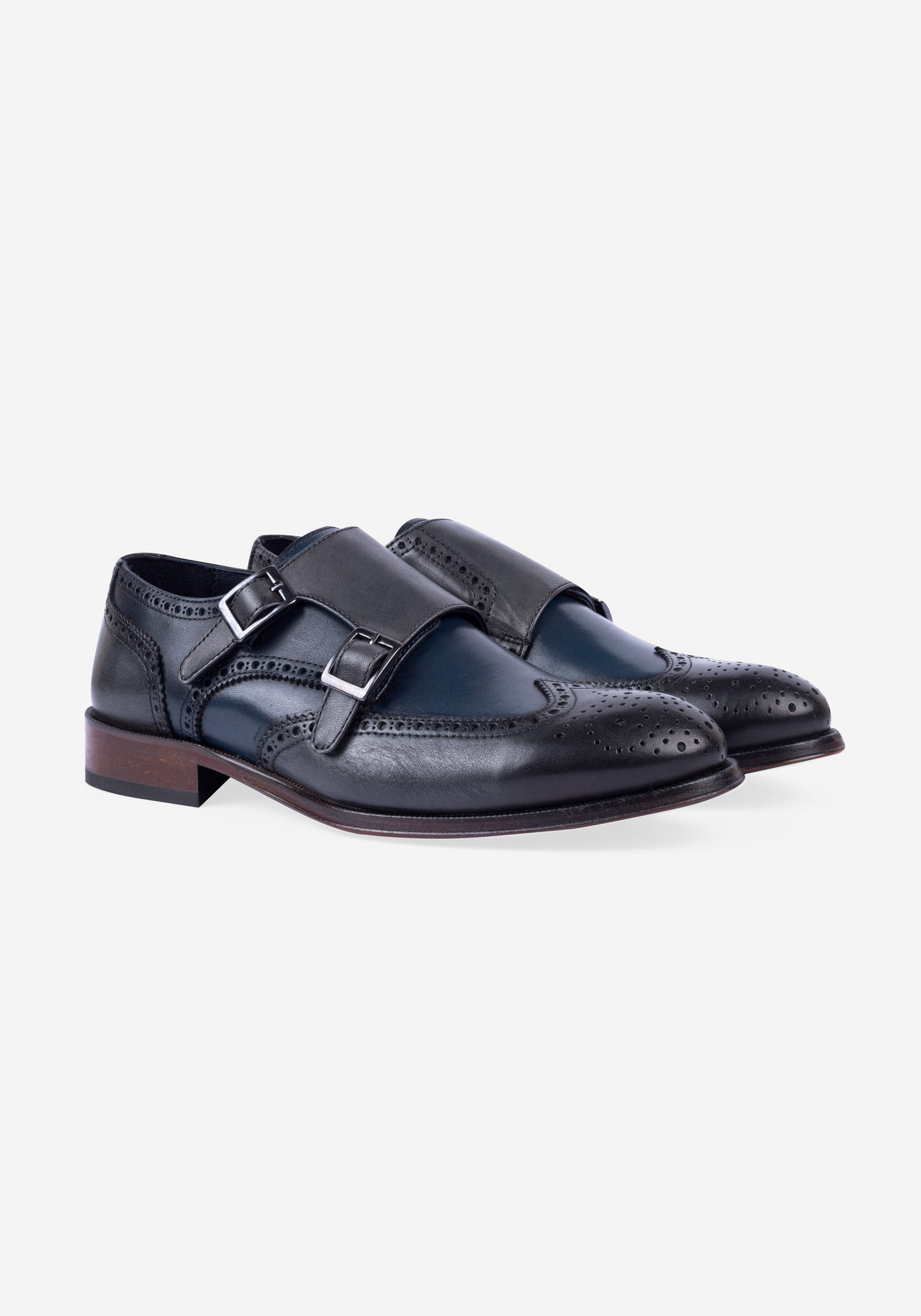 Harbor Navy Calf-Skin Leather Double-Buckle Shoes