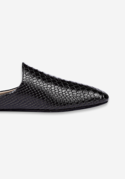 Eclipse Black Croco Calf-Skin Leather English Slipper