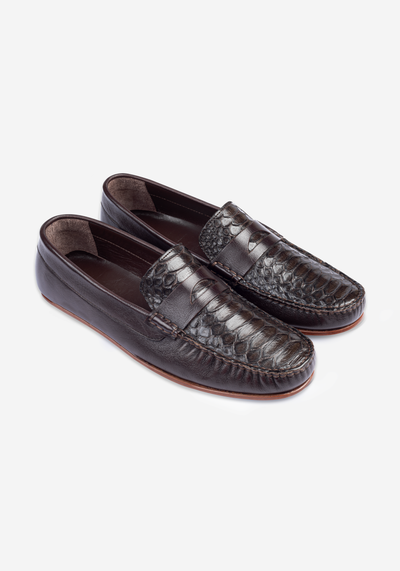 Oak Brown Croco Calf-Skin Leather Slip On