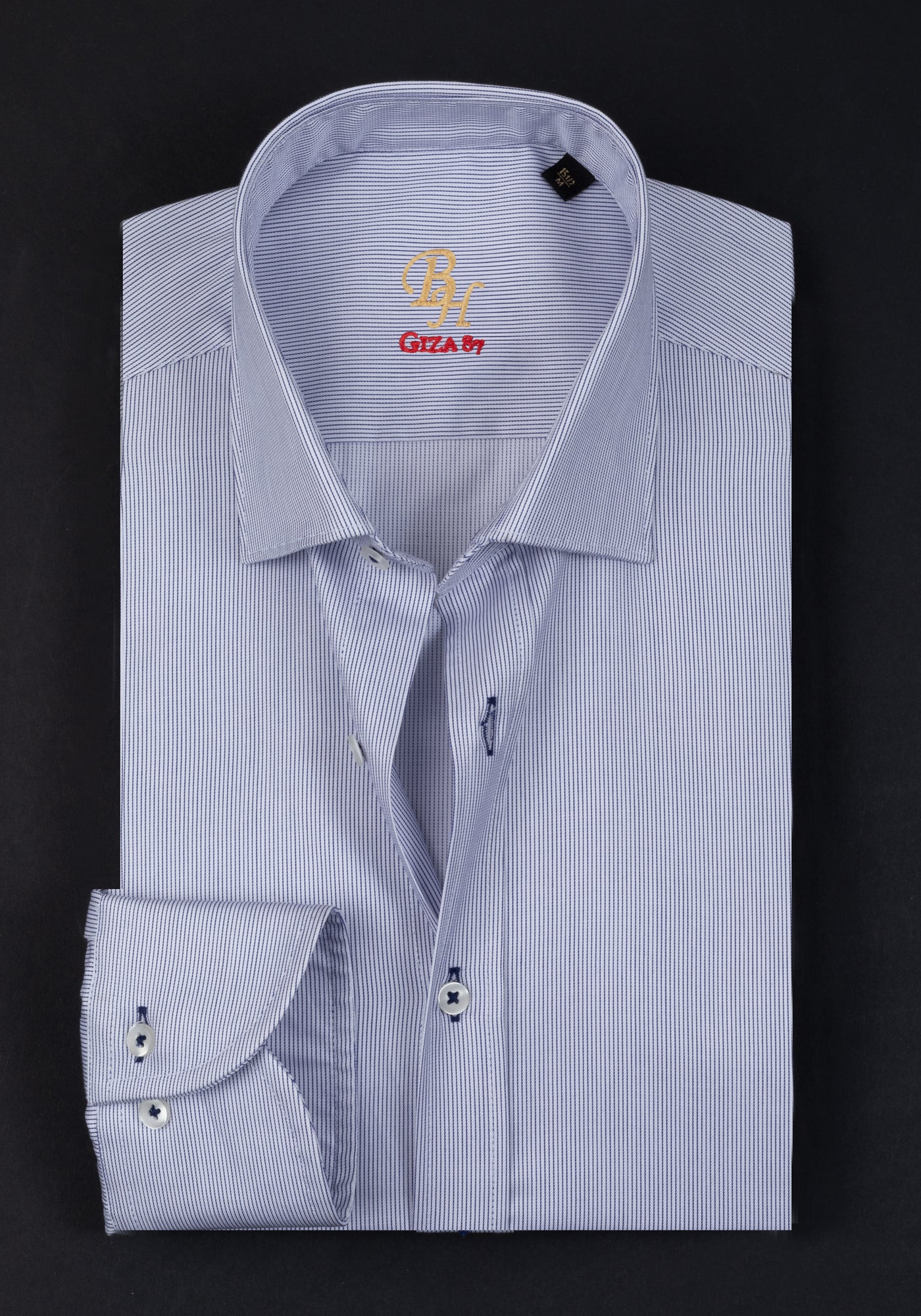 Giza 87 Cotton Granite Blue Stripe Signature Twill Shirt