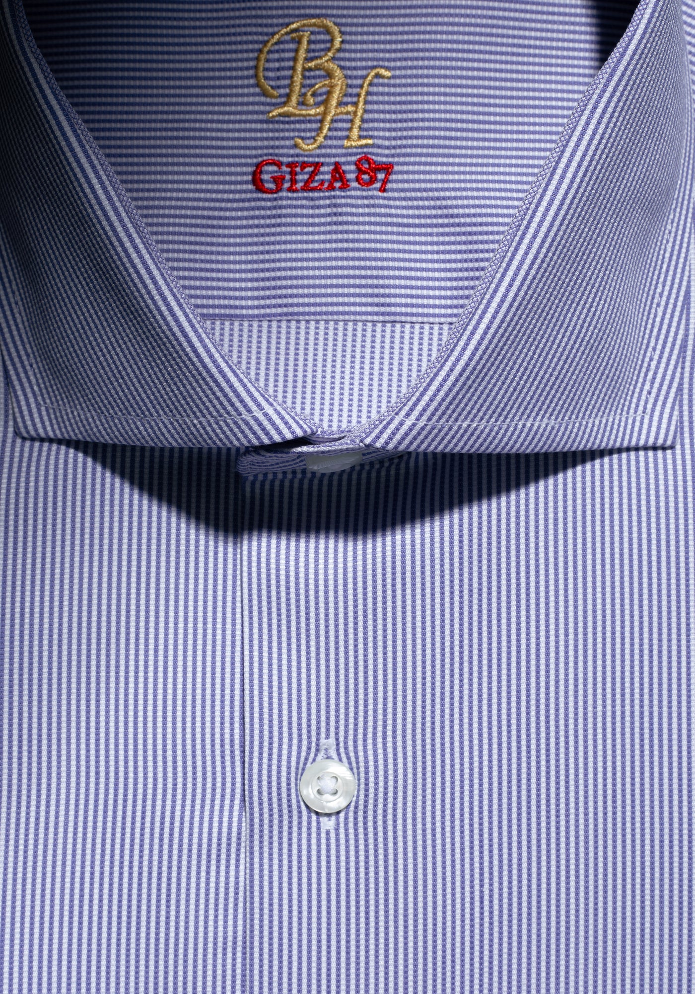 Giza 87 Cotton Harbor Blue Stripe Basket Weave Shirt