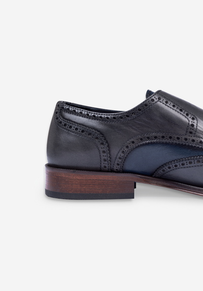 Harbor Navy Calf-Skin Leather Double-Buckle Shoes