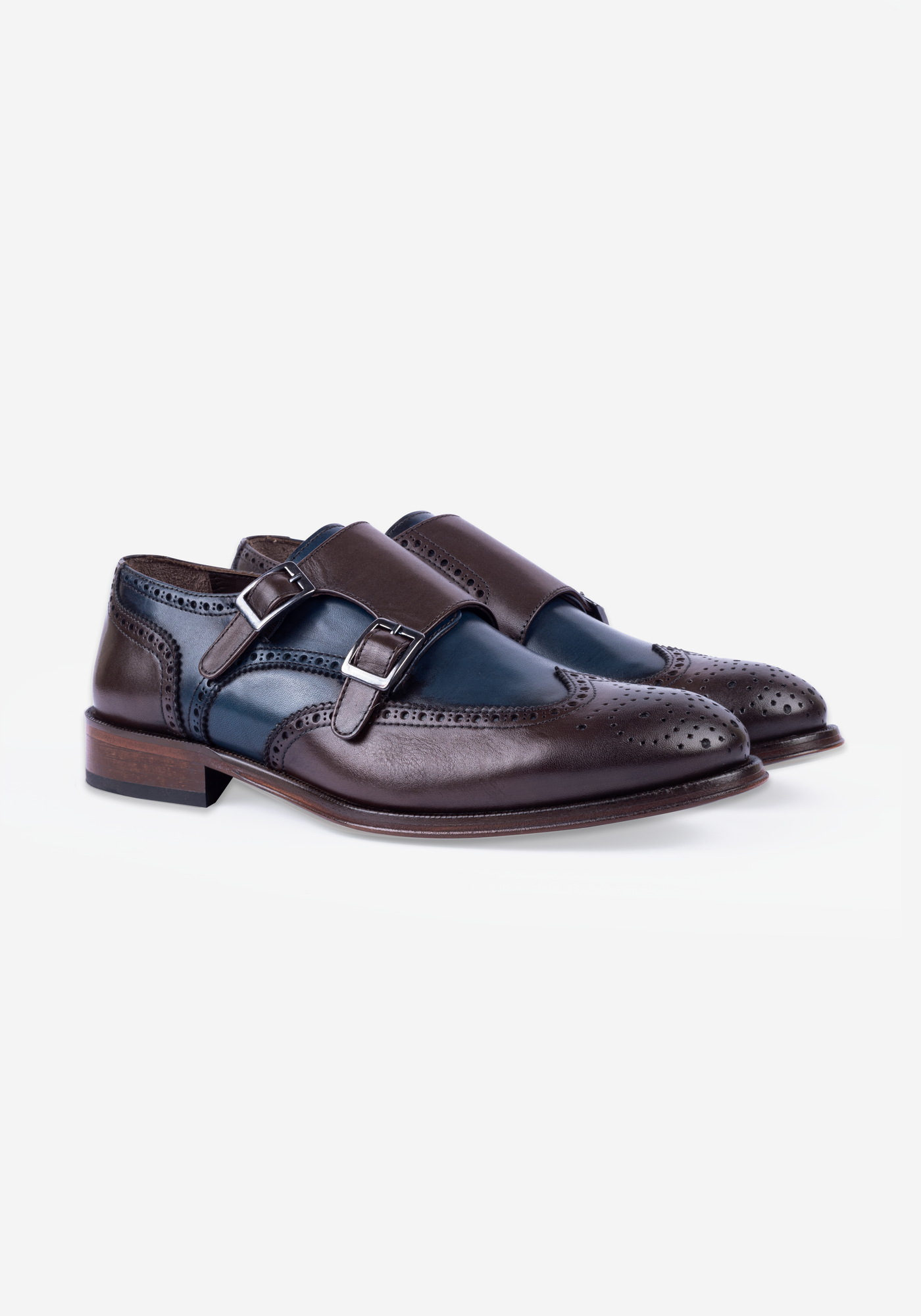 Amber Brown Calf-Skin Leather Double-Buckle Shoes