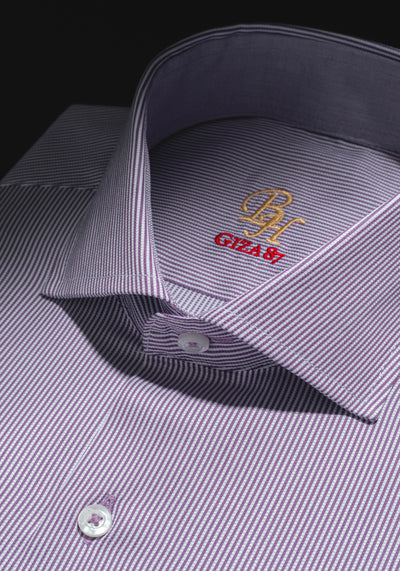 Giza 87 Cotton Frosted Violet Stripe Basket Weave Shirt