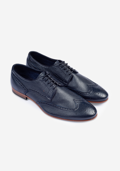 Steel Blue Calf-Skin Brogue Leather Lace-up