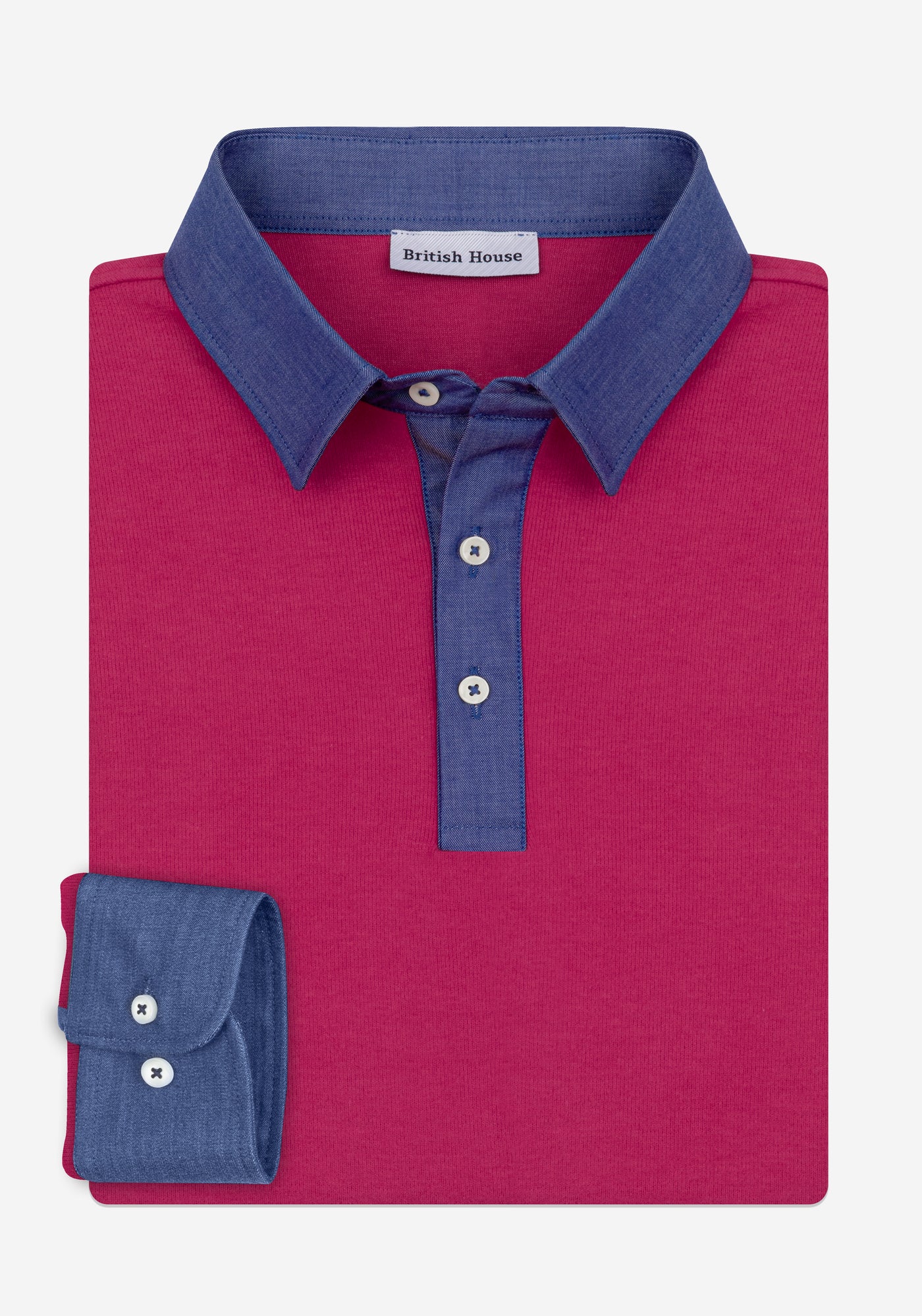 Raspberry Red Cotton Polo Shirt - Long Sleeve