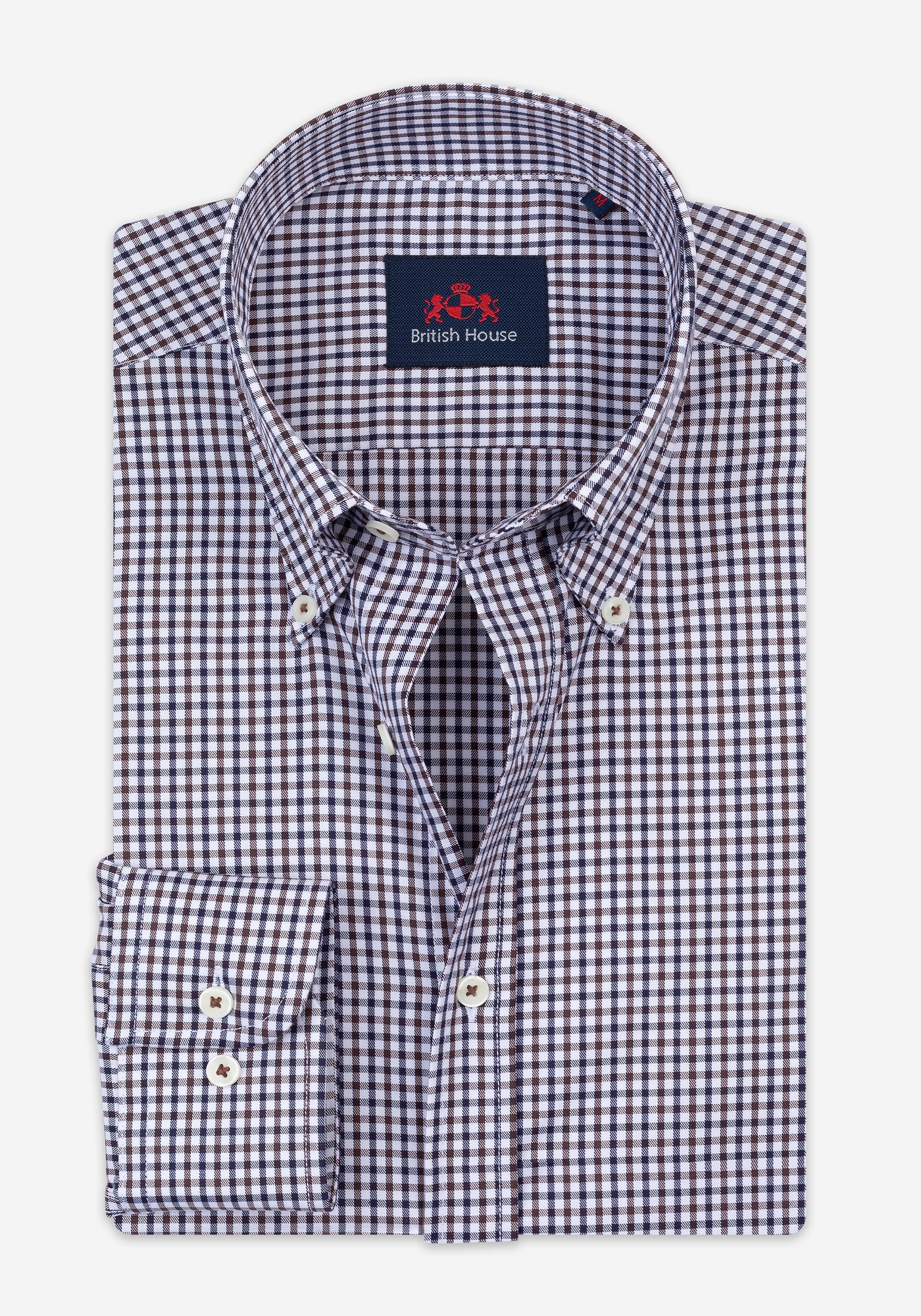 Classic Navy Brown Checked Twill Shirt