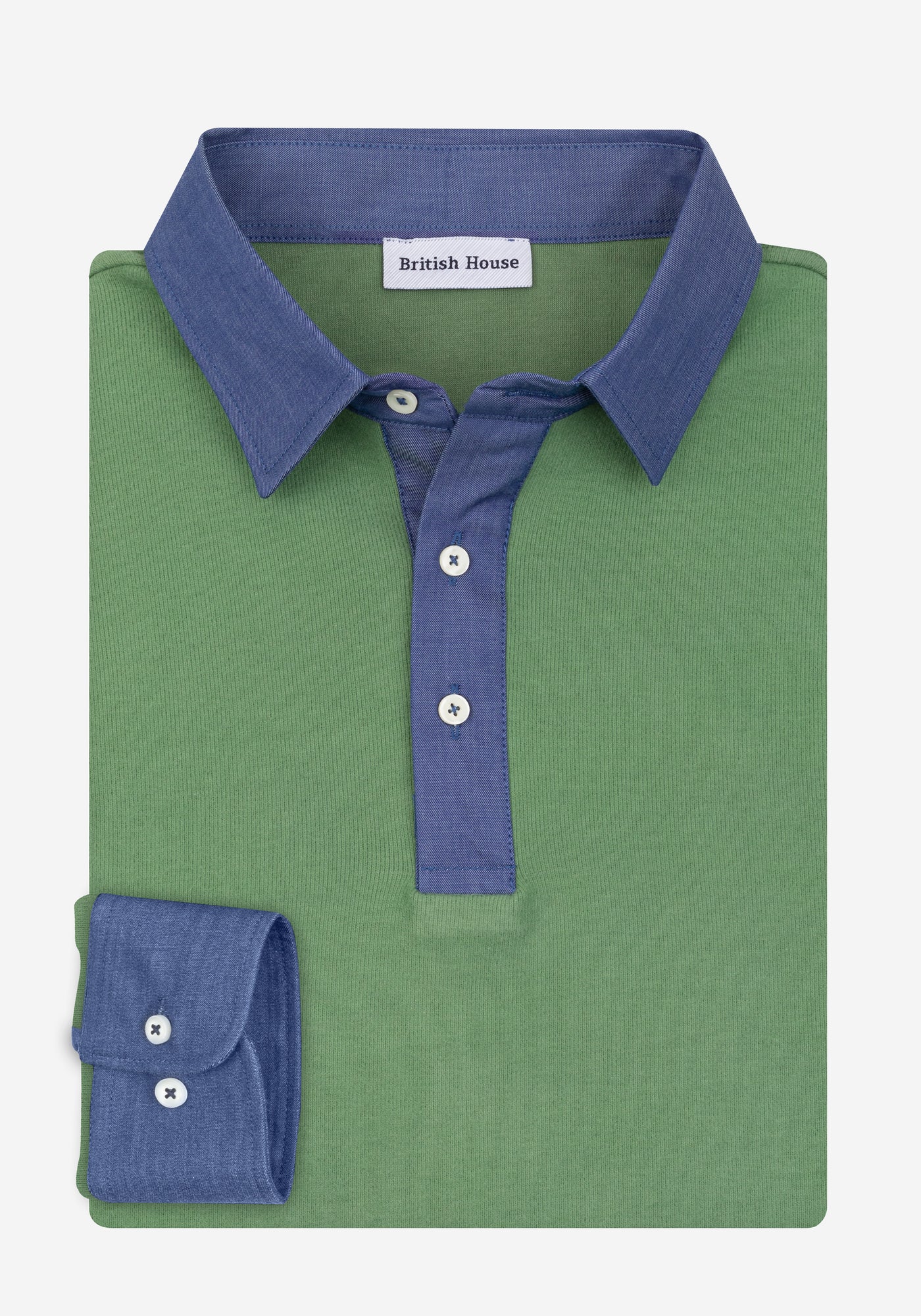 Moss Green Cotton Polo Shirt - Long Sleeve