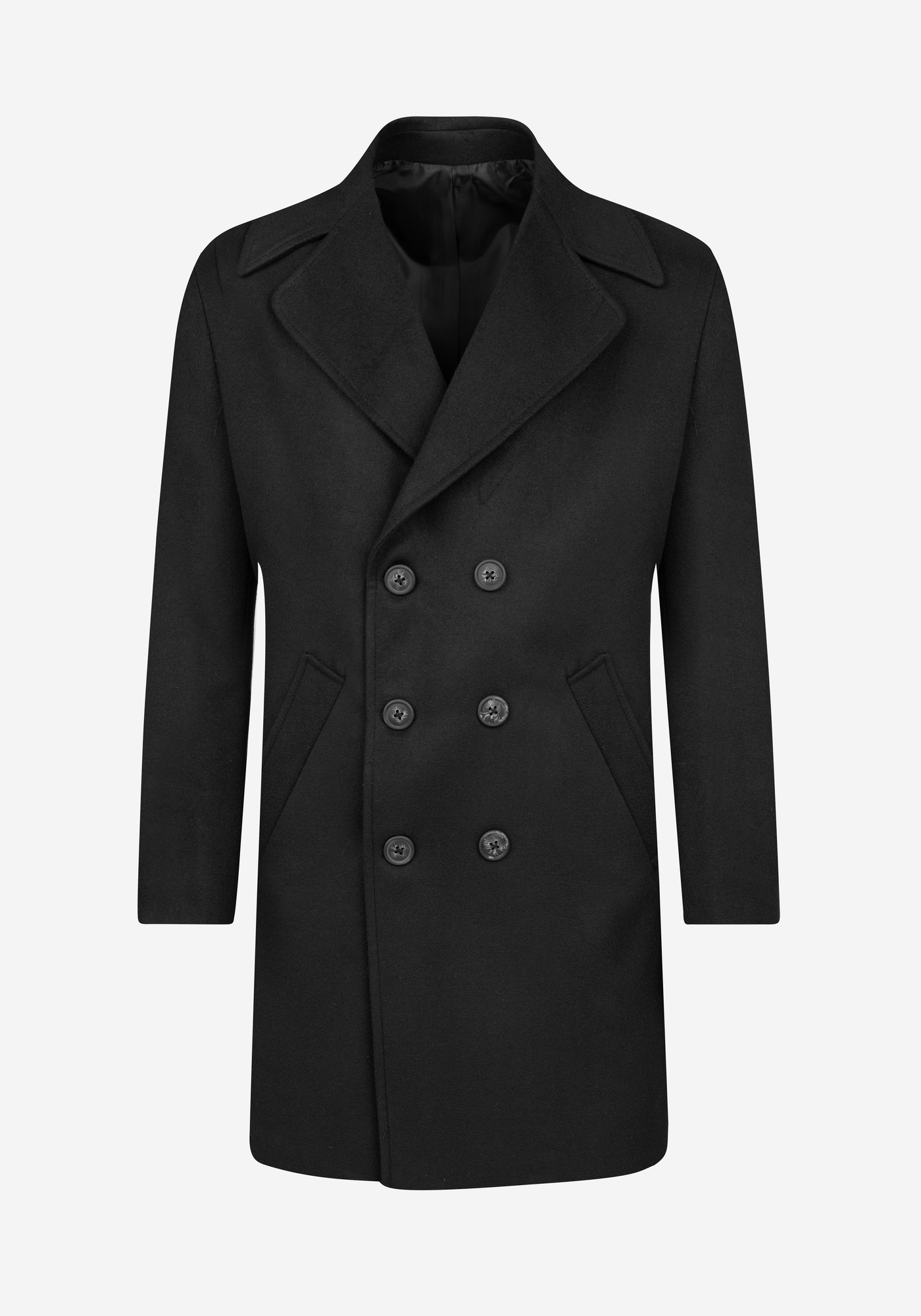 Jet Black Double-Breasted Poly Coat