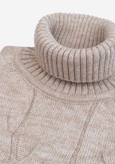 Cream Beige Braided Turtle Neck Pullover