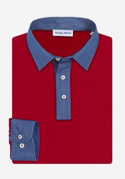 Cardinal Red Cotton Polo Shirt - Long Sleeve