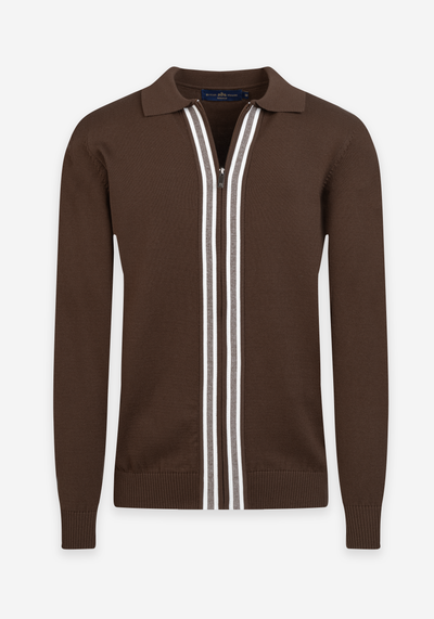 Mocha Brown Zip Cotton Pullover