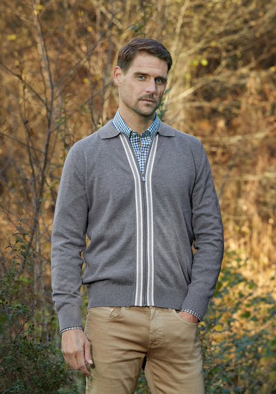 Powder Grey Zip Cotton Pullover