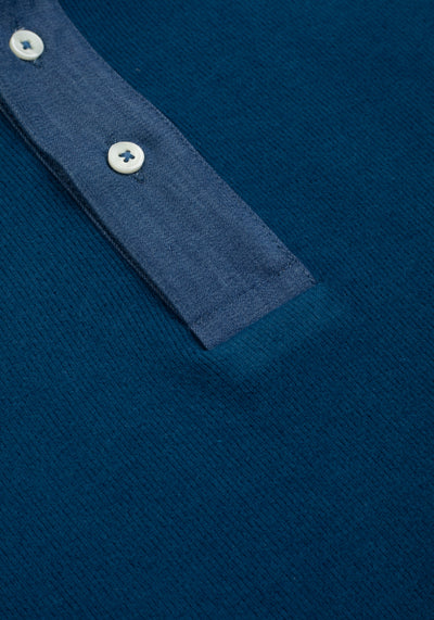 Pacific Indigo Cotton Polo Shirt - Long Sleeve