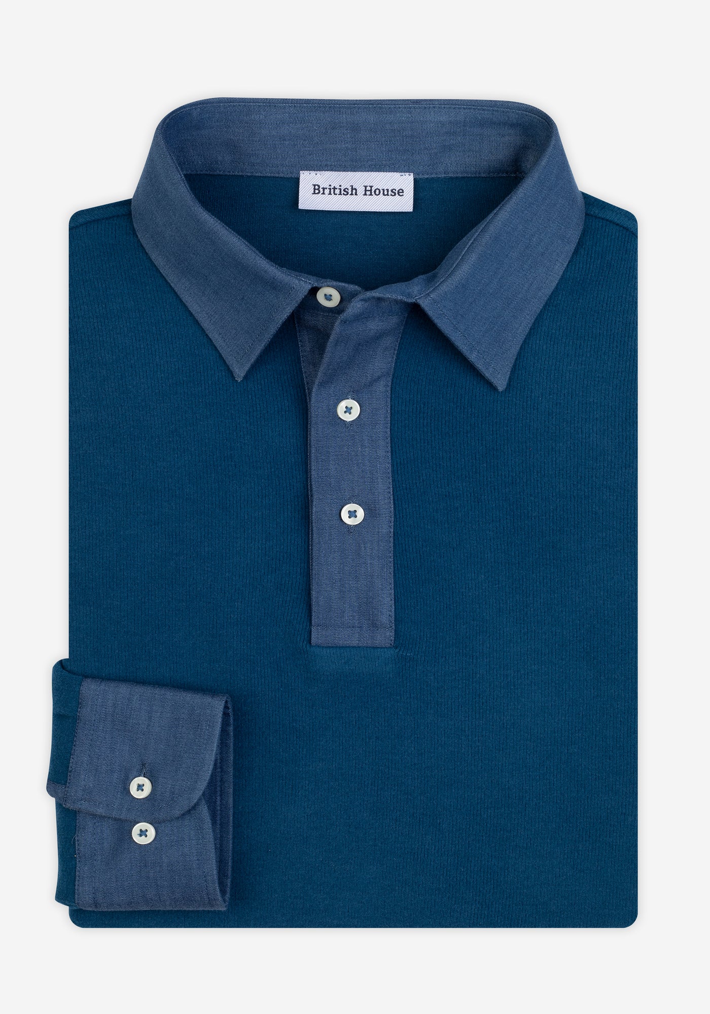 Pacific Indigo Cotton Polo Shirt - Long Sleeve