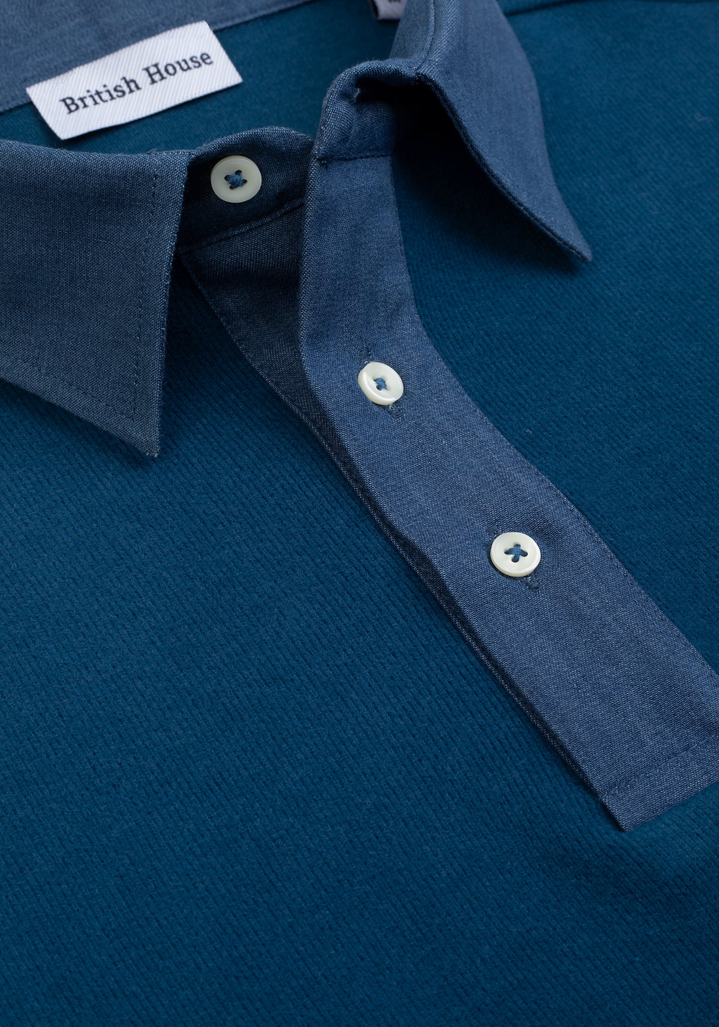 Pacific Indigo Cotton Polo Shirt - Long Sleeve