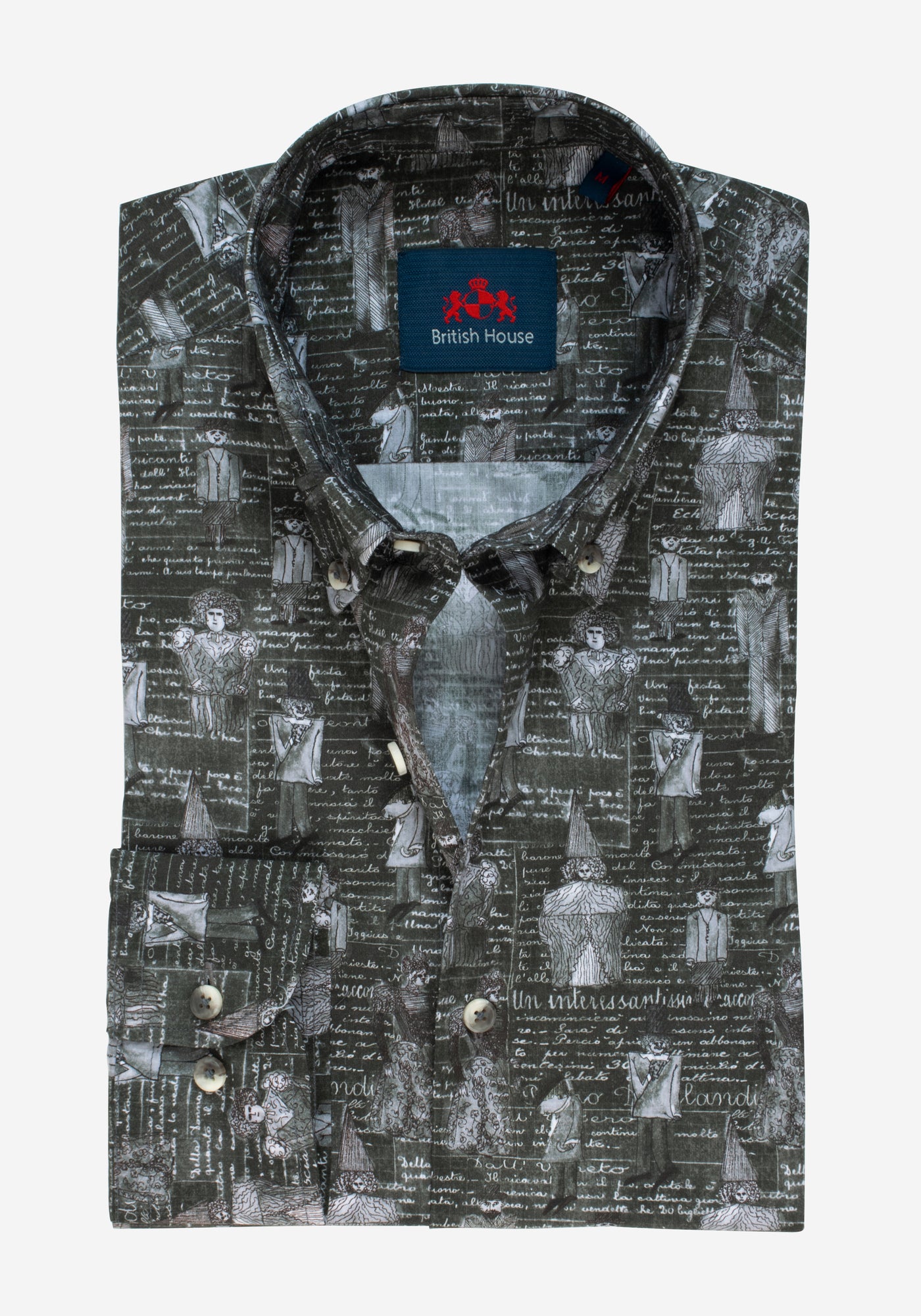 Olive Gray Printed Poplin Shirt