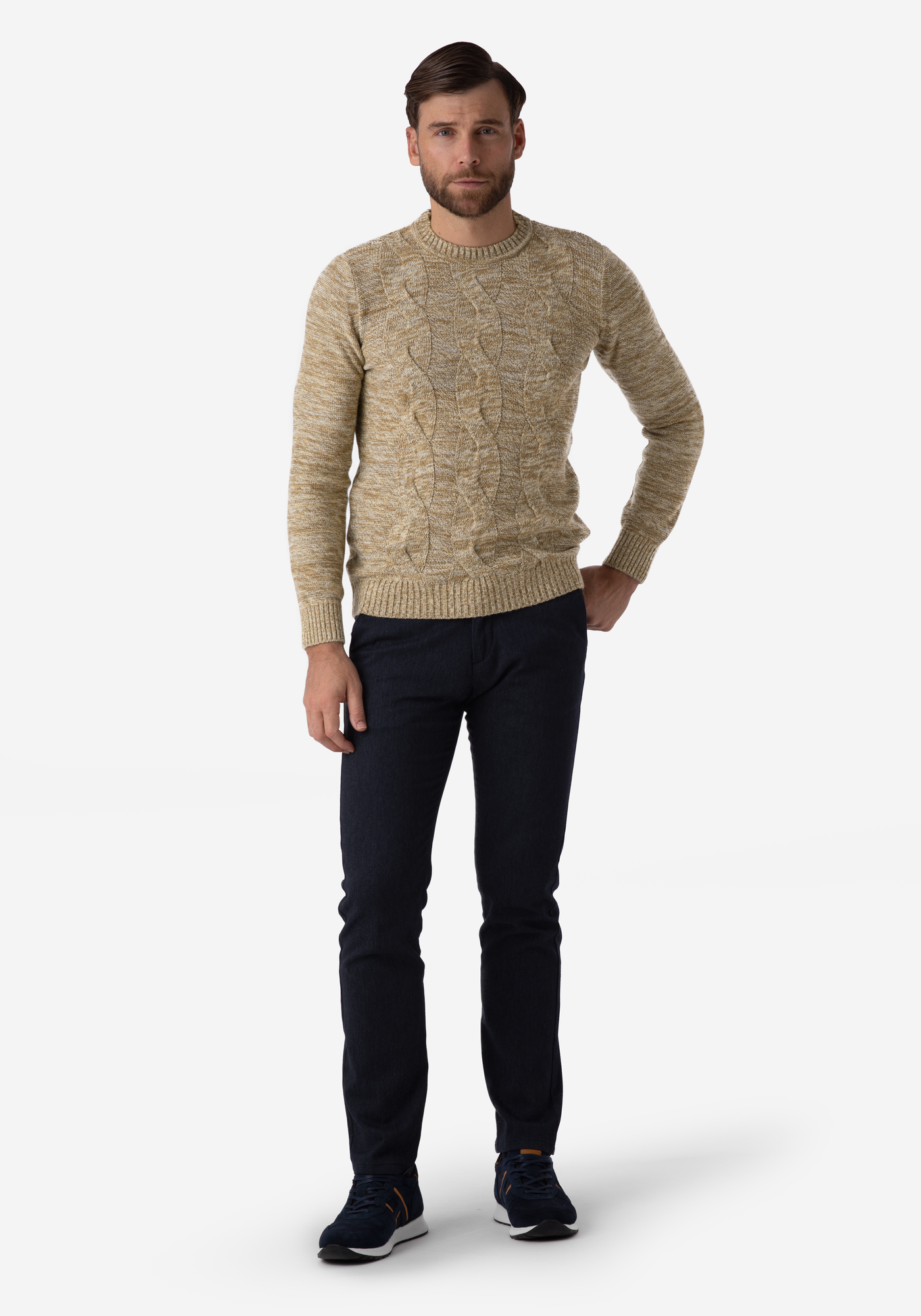 Cream Beige Braided Crewneck Pullover