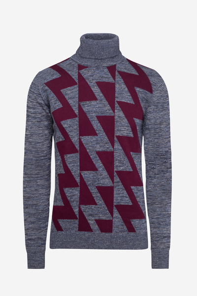 Grey Maroon Lightning Turtle Neck Pullover