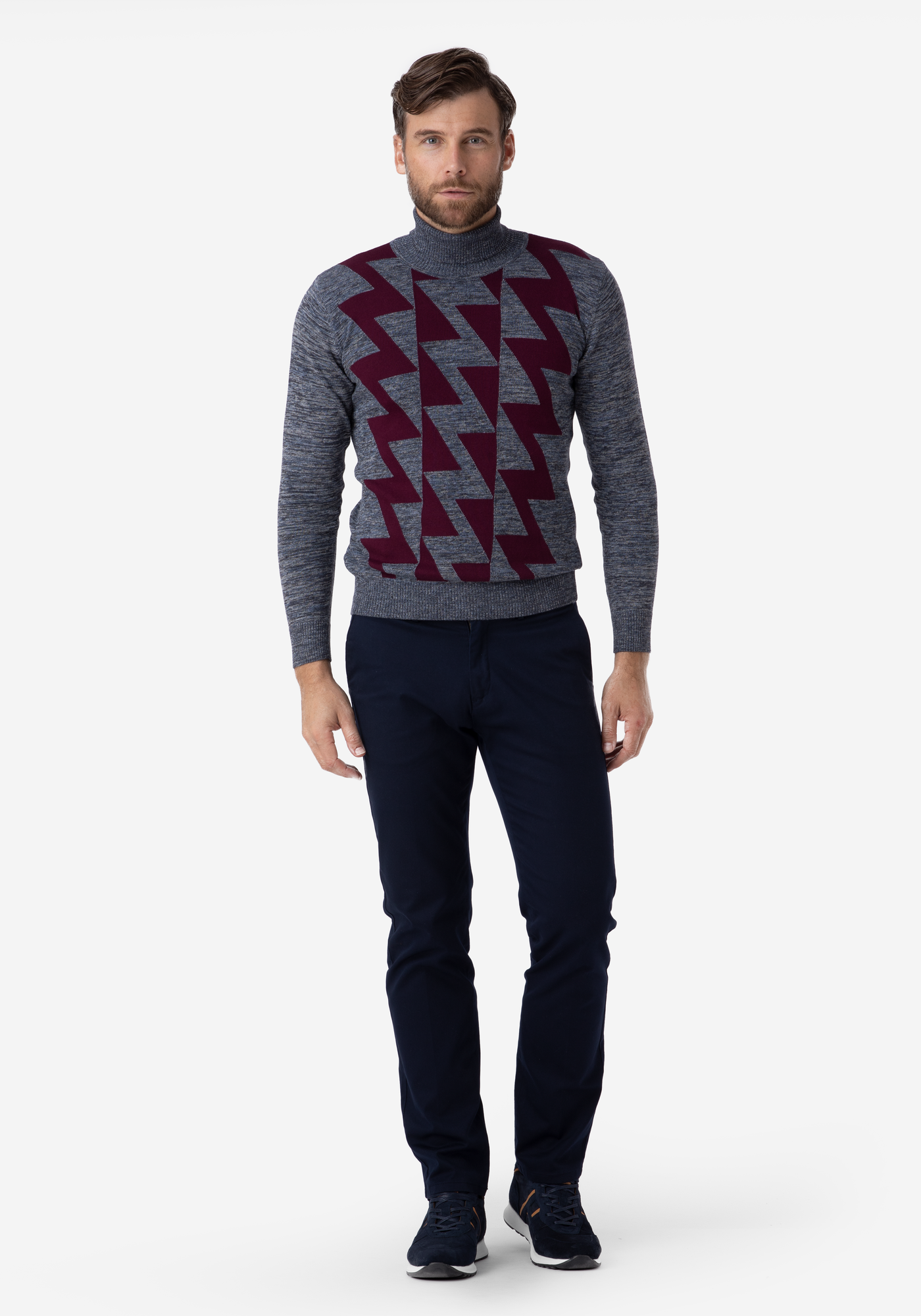 Grey Maroon Lightning Turtle Neck Pullover