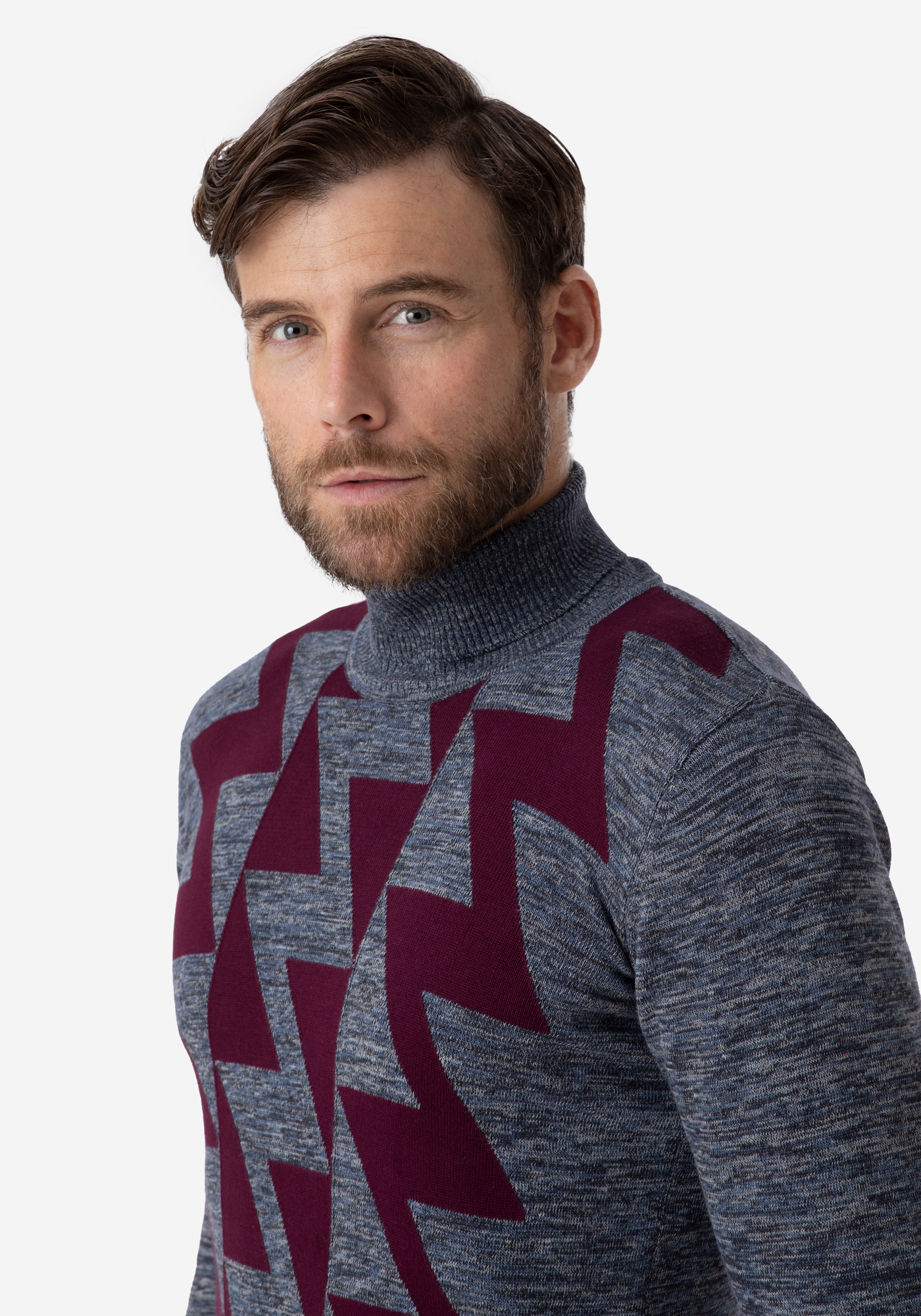 Grey Maroon Lightning Turtle Neck Pullover