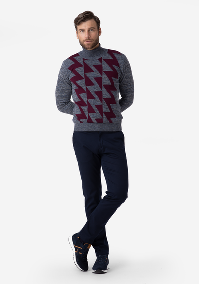 Grey Maroon Lightning Turtle Neck Pullover