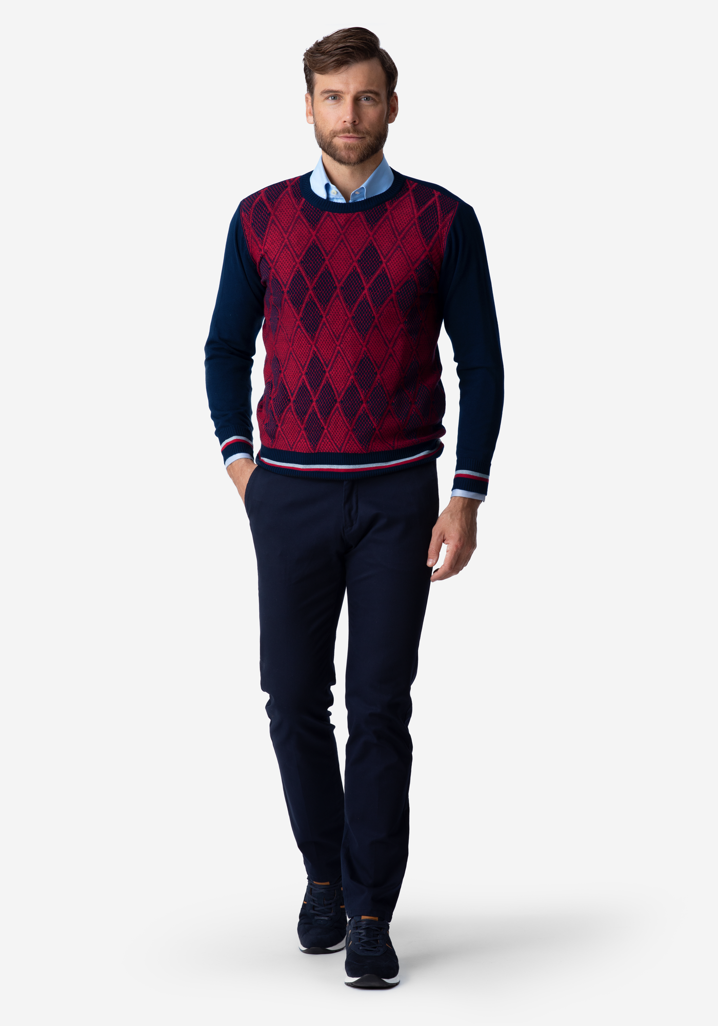 Red Navy Rhombus Pullover