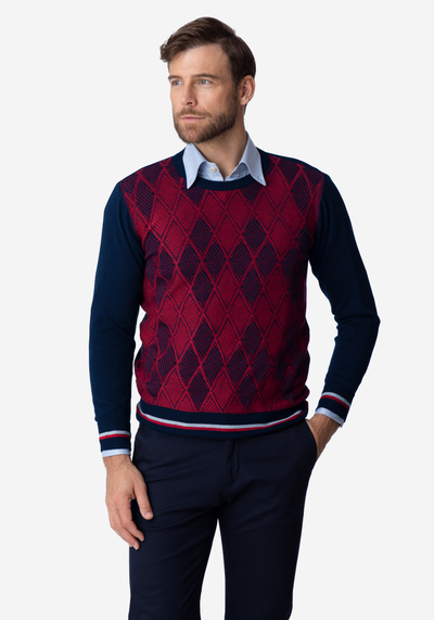 Red Navy Rhombus Pullover