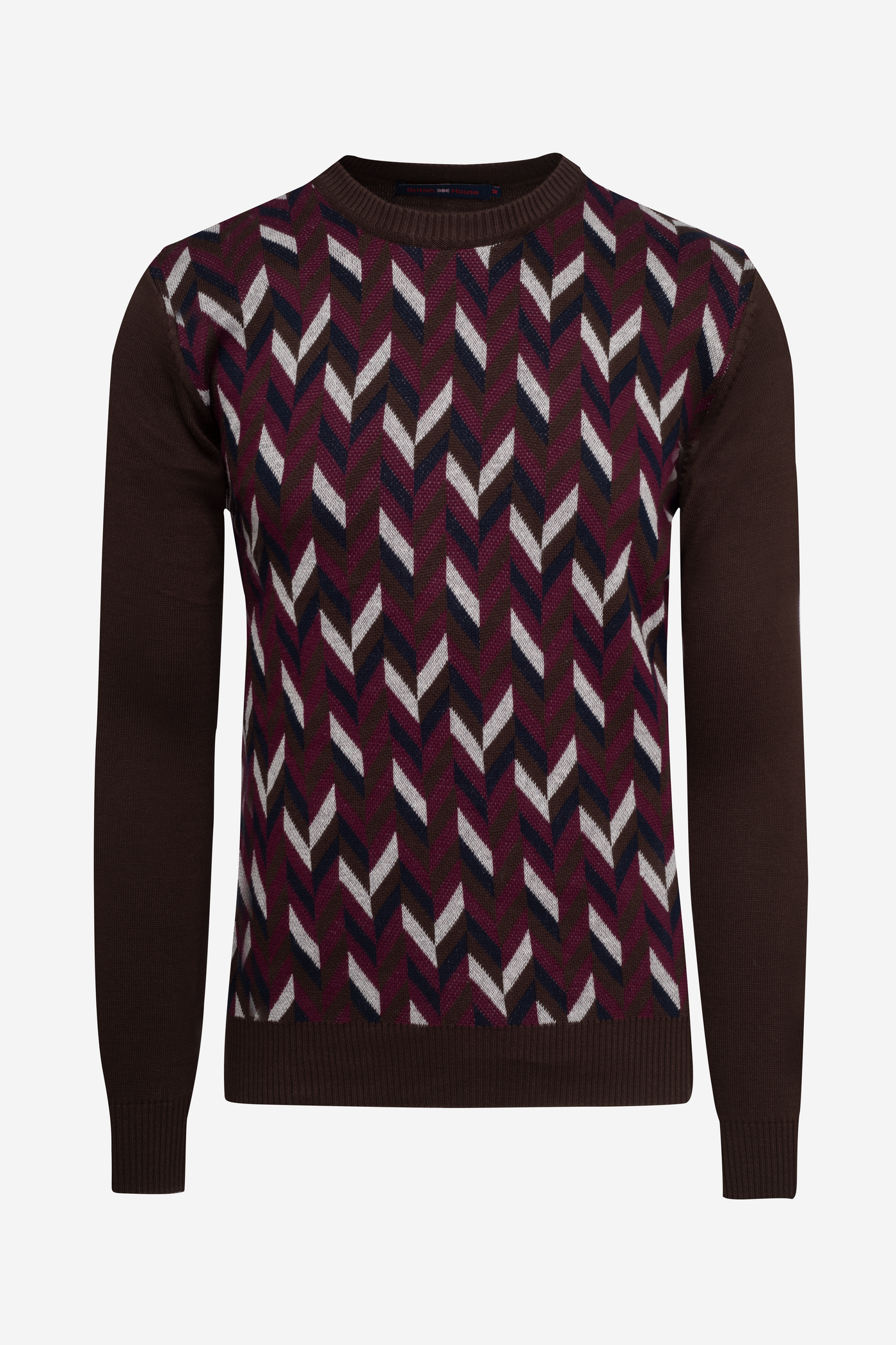 Burgundy Navy Chevron Crewneck Pullover